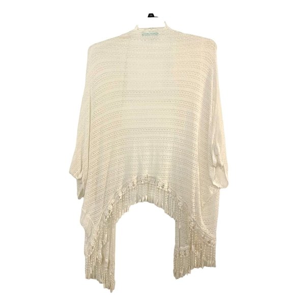 Women's Chris & Carol White Fringe Boho Kimono Size L - Picture 2 of 3